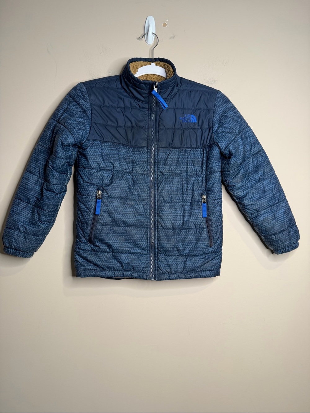The North Face Reversible Mount Chimborazo Jacket Boys Size S 7/8 Blue Brown